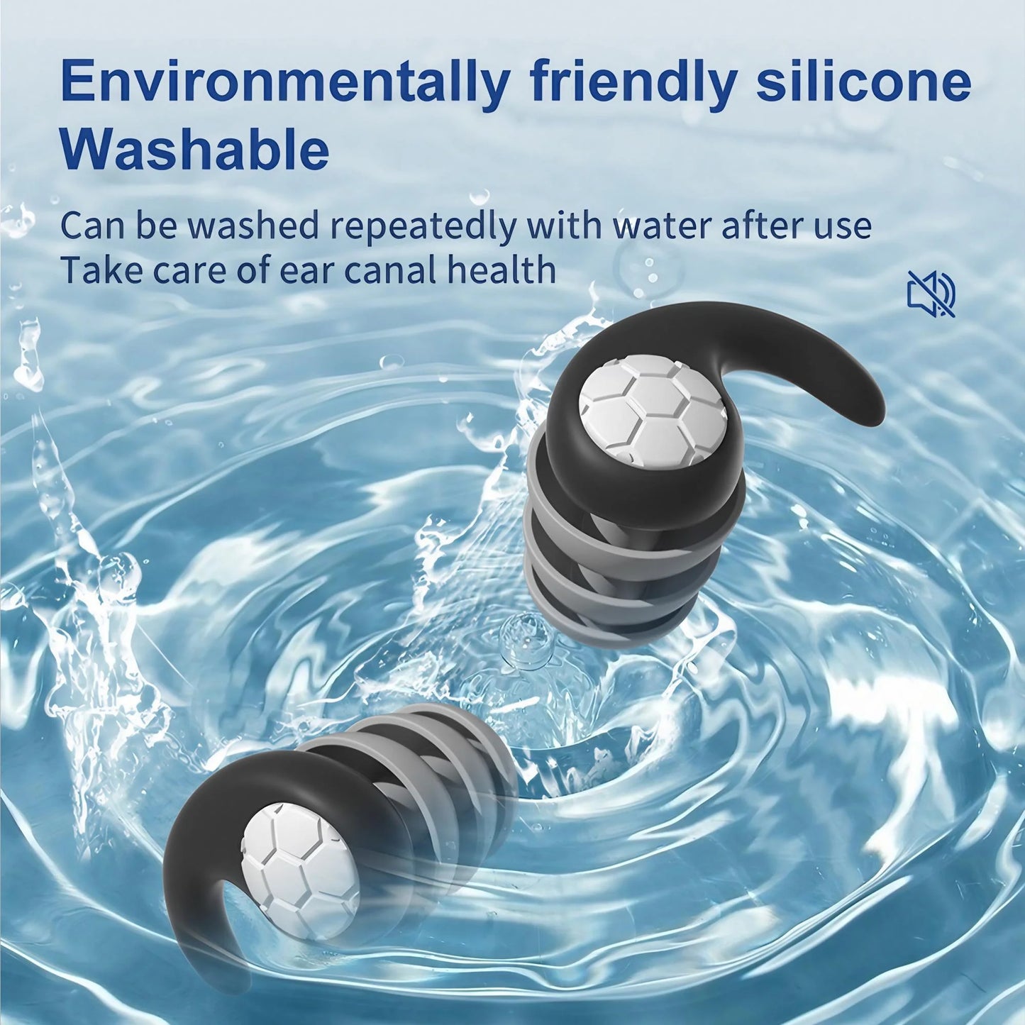 1 Pair Soft Silicone Earplugs - Noise Canceling, Waterproof,