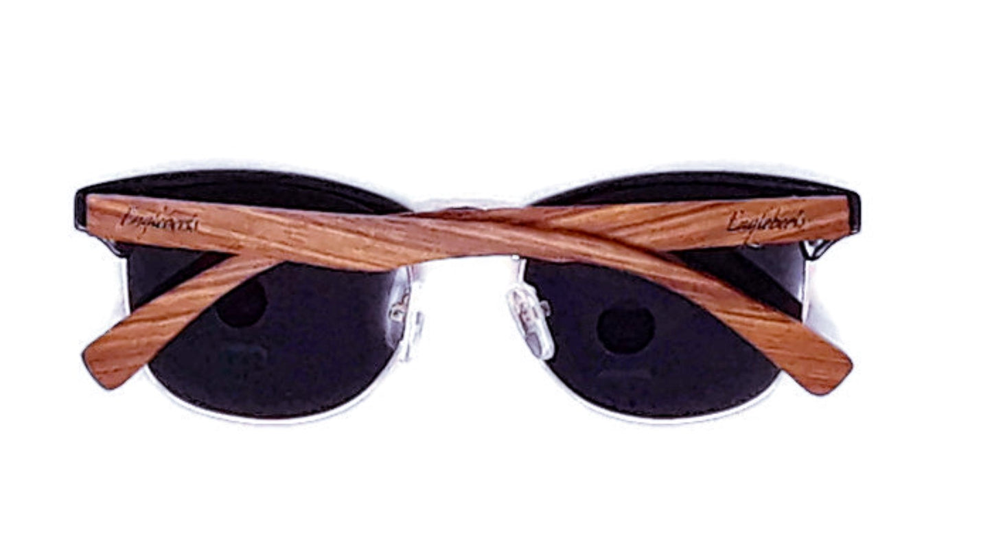 Real Walnut Wood Club Style Sunglasses, Polarized Lenses