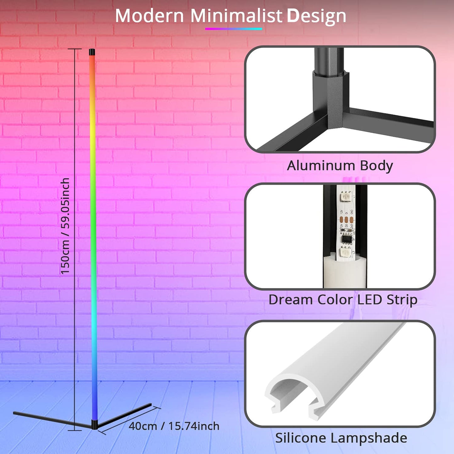 Rgb Led Floor Lamps for Indoor with Bluetooth Remote.